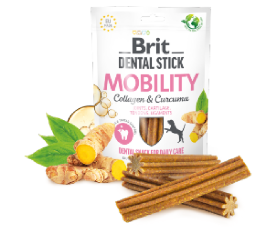Brit Care Dental Stick Mobility com Colágenio e Curcuma | 7 sticks