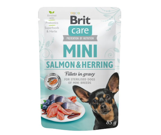 Brit Care Mini Sterilized Salmon & Herring Fillets in Gravy | Wet (Saqueta) | 85 g